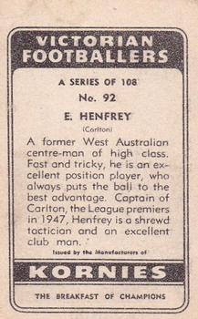 1949 Kornies Victorian Footballers #92 Ern Henfry Back